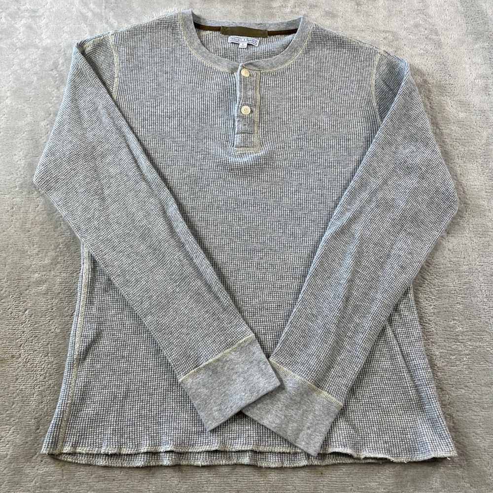 Wallace Barnes Thermal Waffle Knit Henley Shirt Mens Large Gray Casual Preppy